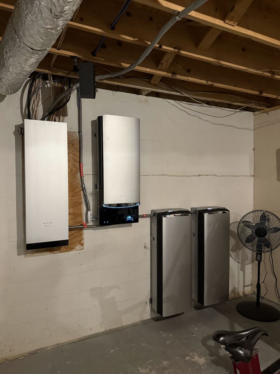 Solar battery storage and inverter installed in a basement